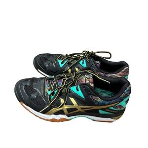 ASICS Gel-Tactic Volleyball Shoes Size 7 Black Gold Good Condition